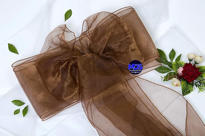 MDS Pack of 75 PCS Organza Chair Sashes Wider Dining Chair Bows Ribbon Tie Back for Wedding Party Birthday Bridal Shower Reception Event Banquet Home Chair Cover Decoration - Coffee