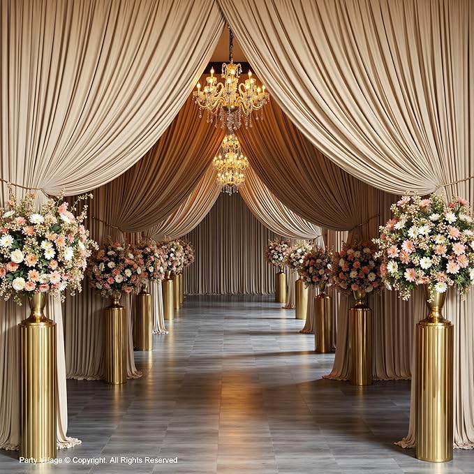 PartyVillage 20ft×15ft Beige Backdrop Curtain for Wedding Parties, 4 Panels Wrinkle Free 15 FT Long Polyester Photo Backdrop Drapes Back Drop Cloth for Birthday Photography Background