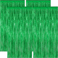 4 Pack Green Streamers, 3.28 FT x 7.05 FT Birthday Tinsel Backdrop, Metallic Green Foil Fringe Curtains Photo Booth Backdrop, Green Jungle Theme Decorations Birthday Decor