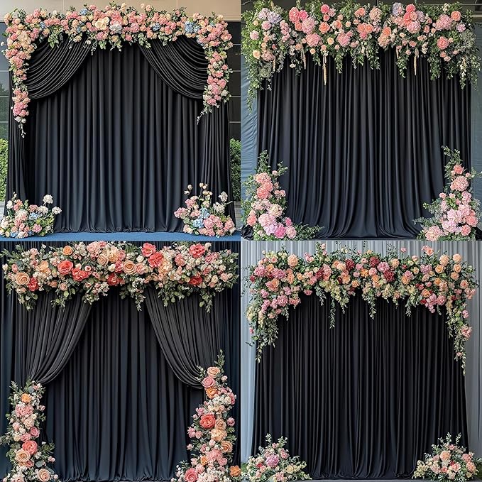 30 ft x 10 ft Wrinkle Free Black Backdrop Curtain for Parties, 6 Panels 10ft Polyester Black Photo Backdrop Drapes for Graduation Birthday Wedding Party Stage Curtains, Thick Bulk Background Curtains