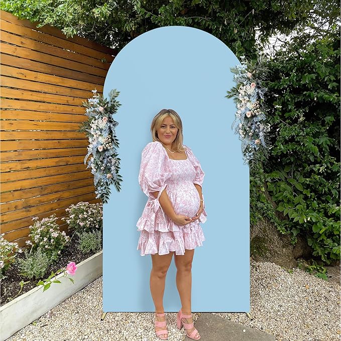 Arch Backdrop Stand Cover 8Ft Dusty Blue Thick Spandex Fabric Arch Backdrop Cover High Elasticity Fitted Round Top for Wedding Birthday Party Baby Shower Garden Decoration