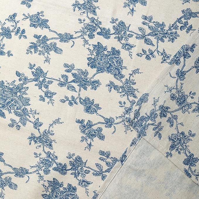 Pastoral Square Tablecloth - 60 x 60 Inch - Beige Linen Table Cloth - Washable Table Cover with Dust-Proof Wrinkle Resistant for Restaurant, Picnic, Indoor and Outdoor Dining, Floral (Dark Blue)
