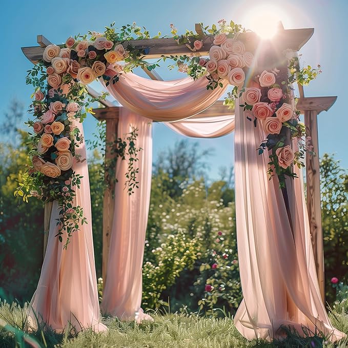 Wedding Arch Draping Fabric 6 Panels 28.7" x 20FT Dusty Rose Sheer Chiffon Backdrop Drapes for Wedding Ceremony Birthday Party Bridal Shower Outdoor Decoration