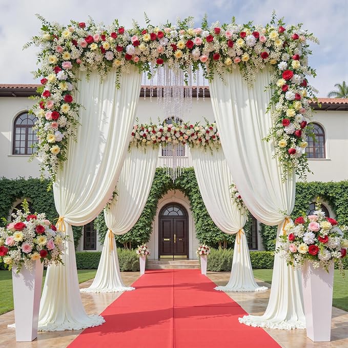 60ftx12ft Wrinkle Free Ivory Backdrop Curtain, 12 Panels 12FT Height Ivory Wedding Backdrop Drapes, Silky Polyester Back Drop Cloth for Birthday Photography Background Party Backdrop Draping