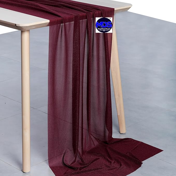 MDS 2 Pack 14ft Chiffon Table Runner 29 x 170 Inches Sheer Wedding Runner Romantic Rustic Table Runner for Wedding Decorations, Birthday Parties, Bridal Shower Party Arch Decor - Burgundy