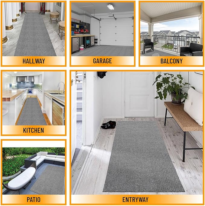 Ottomanson 3'11" x 11' Hallway Runner with Scraper Pile - Extra Durable Non-Slip Rug Mat for Indoor & Outdoor Use - Ideal for Kitchen, Entryway & Garage - High-Traffic Carpet, Gray