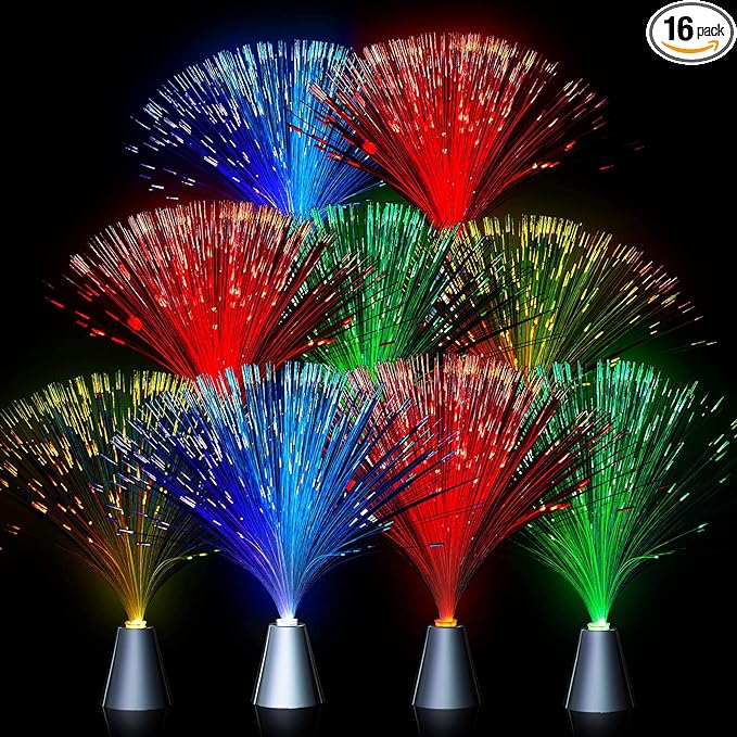 Patelai 16 Pcs LED Fiber Optic Lamp Color Changing Fiber Optic Night Light with Multicolor Glow Decorative Table Centerpiece for Sensory Bedroom Halloween Party Holiday Decorations (Metal,Bright)