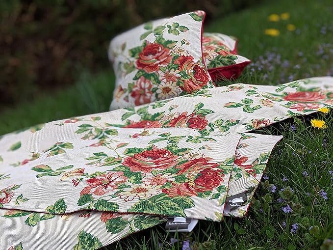Tache Sweet Roses Spring Summer Traditional Country Vintage White Red Floral Decorative Woven Tapestry Kitchen Coffee Table Runners Scarfs, 13x72