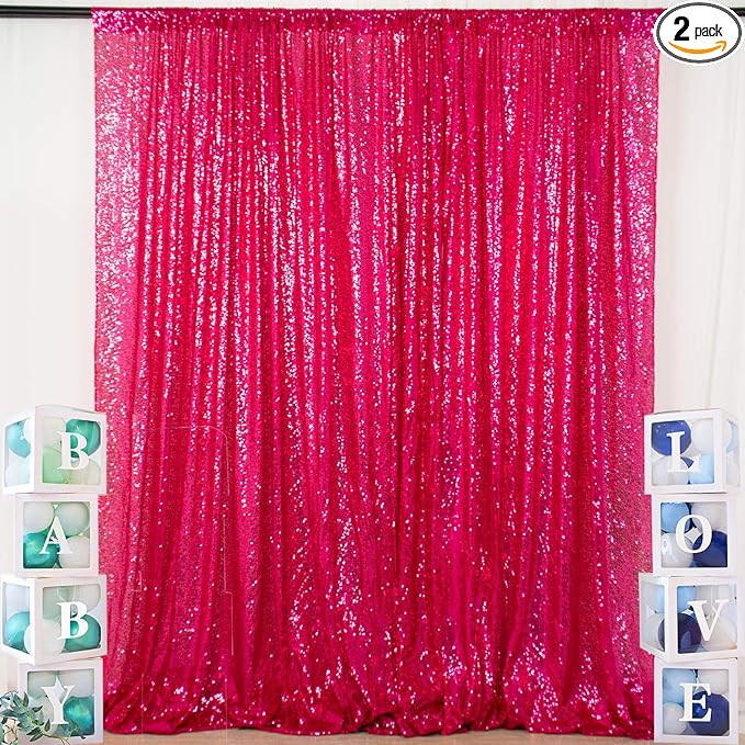 ShiDianYi Sequin-Backdrop Fuchsia 2 Panels 4FTx6FT Sparkle Wedding & Birthday Backdrop Hot Pink Sequin Curtains