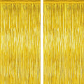 2 Pack Gold Tinsel Backdrop, 3.28 FT x 7.05 FT Metallic Fringe Curtain, Gold Color Graduation Backdrop Party Streamers, Party Supplies Door Decorations for Birthday Anniversaries