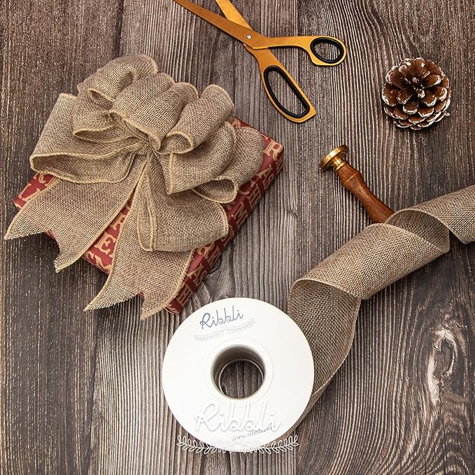 Ribbli Burlap Ribbon Continuous 20 Yard 2.5 Inch Natural Wired Ribbon for Wreaths,Big Bows,Tree Decoration,Outdoor Decoration