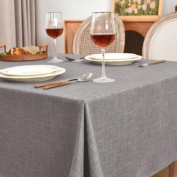 Fitable Faux Linen Tablecloths 60 x 84 Inch - 2 Pack Neutral Table Clothes for Rectangle Foot Tables, Stone Flax Look Kitchen Table Covers for Farmhouse, Dining, Party, Outdoor Picnic
