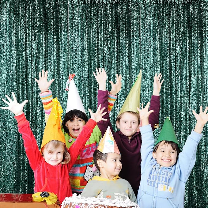 Sugargirl Dark Green Sequin Backdrop Curtain 4 Panels 2FTx8FT Glitter Dark Green Background Drapes Sparkle Photography Backdrop for Party Wedding Birthday Wall Decoration