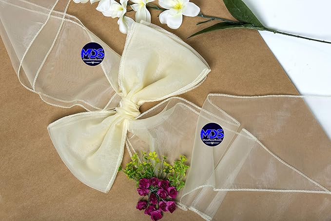 MDS Pack of 150 PCS Organza Chair Sashes Wider Dining Chair Bows Ribbon Tie Back for Wedding Party Birthday Bridal Shower Reception Event Banquet Home Chair Cover Decoration - Ivory