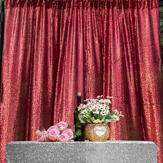 JYFLZQ Burgundy Sequin Backdrop Curtains 2ft x 8ft 2 Panel Glitter Photo Booth Backdrops Sparkly Photography Background Drapes for Parties Wedding Bridal Showers