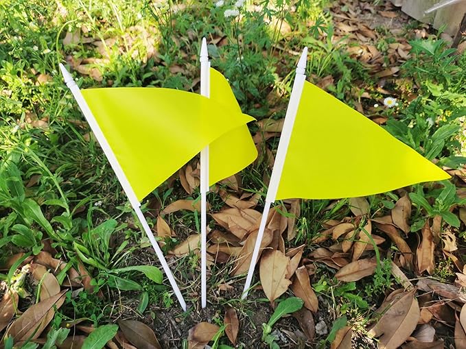 12 Pack Yellow Pennant Flags Small Mini Hand Held Solid Color Pennant On Sticks Flags with 12.6"Solid Pole & Spear Top,Party Events Celebration,School,Grand Opening,Kids Birthday,Sports Clubs,Flower Pot