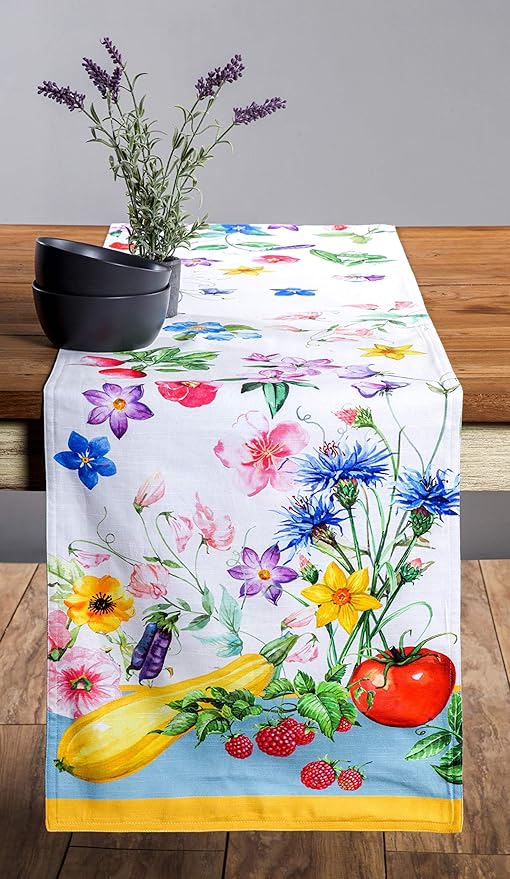 Maison d' Hermine Table Runner 100% Cotton Double Layer Table Runners 72 inches Long Decorative for Home Kitchen Dining Party Baby Shower Wedding Bridal Shower Spring Summer (Giverny, 14.50" x 72")