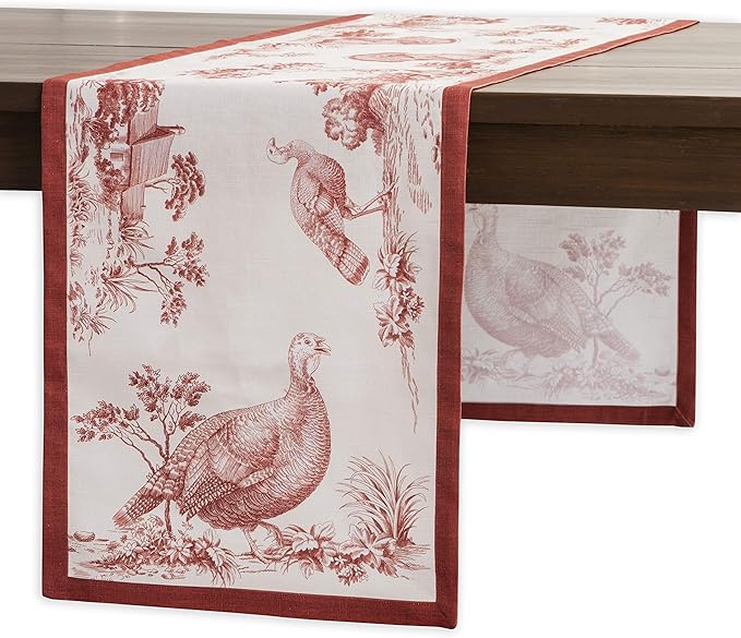 Maison d' Hermine Table Runner 100% Cotton Single Layer Table Runners 48 inches Long for Thanksgiving Christmas Decorations Home Kitchen Dining Party Wedding (Holy Jouy - Red, 14.5" x 48")