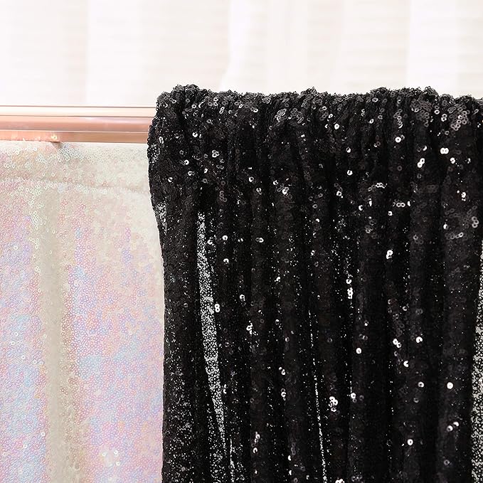 Poise3EHome Black Sequin Backdrop Curtains,4 Panels 2FTx8FT Glitter Background for Halloween Birthday Party Wedding Christmas Thanksgiving Holiday Festival Decor