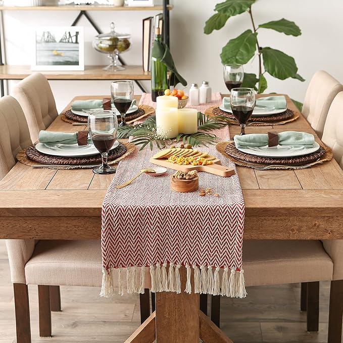 DII Woven Basic Tabletop Collection, Chevron Table Runner, 15x72, Barn Red