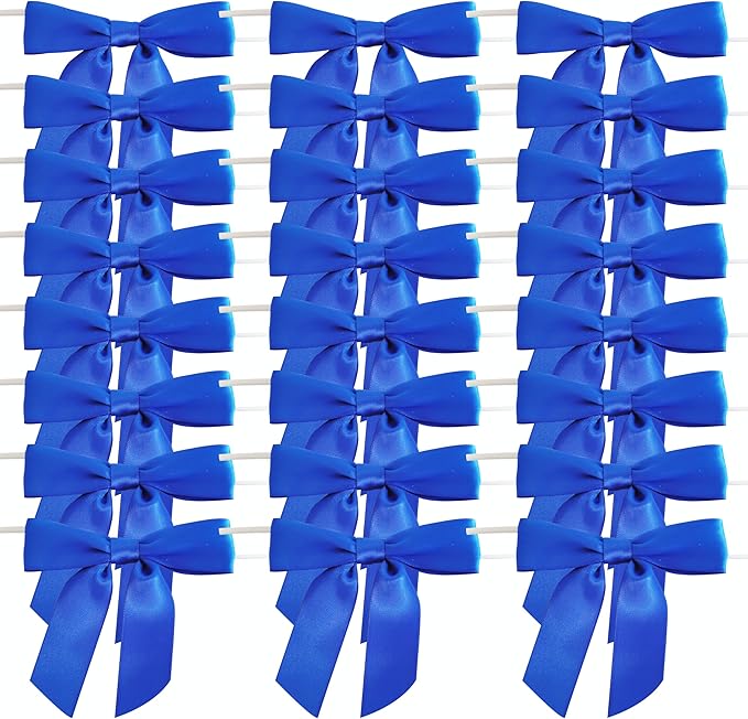 50pcs/Bag 3-1/2" Blue Satin Ribbon Bows with Twist Ties for 4th of July Independence Day Gift Wrapping Packing Holiday Decoration(Blue)