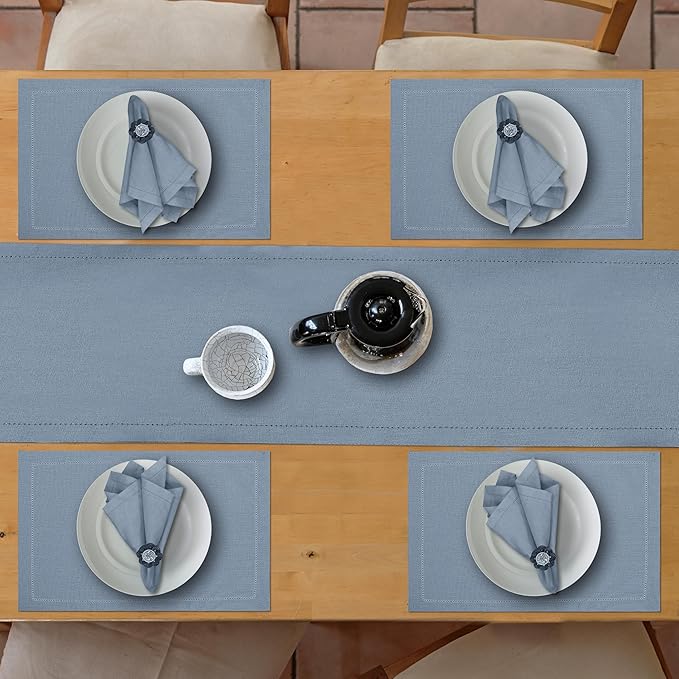Ruvanti Linen Table Runner 48 Inches, Classic Hemstitch, Washable, Reusable, Non-Slipping, Stain Resistant- Perfect for Parties, Weddings, Dinners, Thanksgiving, Christmas, Indoor use – Grey