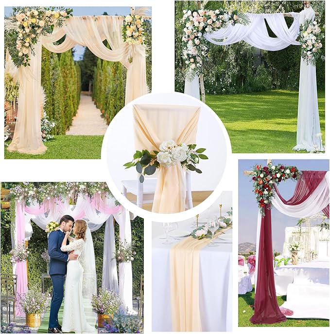Arch Drapes for Wedding Arch Draping Fabric Champagne Sheer Backdrop Curtain for Ceremony Bridal Party Decor 19Ft Length x 28" Width 1 Panel