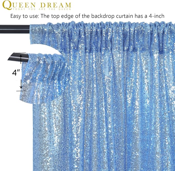 Baby Blue Curtains Backrop for Wedding Parties: 10ftx10ft Sequin Photo Backdrop Drapes for Baby Shower Photography Background