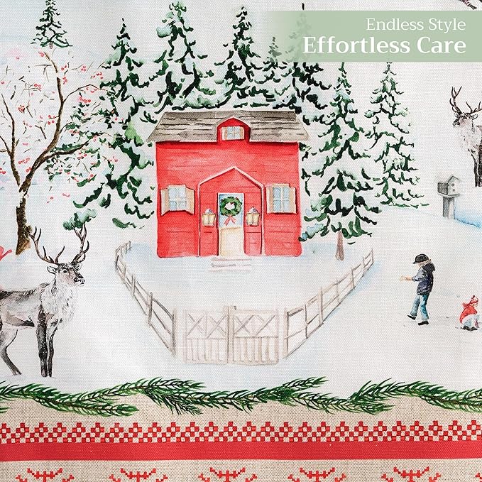 Maison d' Hermine Table Runner 100% Cotton Single Layer Table Runners 72 inches Long for Thanksgiving Christmas Decorations Home Kitchen Dining Party Wedding (Rural Christmas, 14.5" x 72")