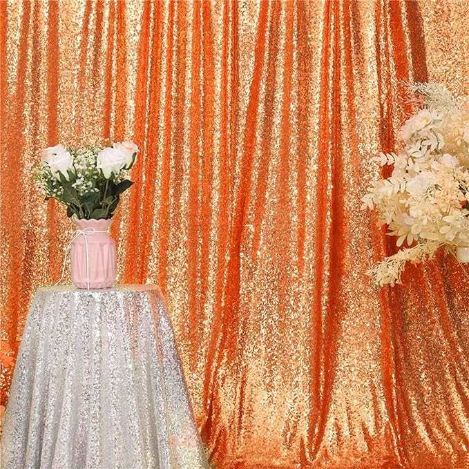 Eternal Beauty Orange Sequin Backdrop, 8x10 Ft Halloween Glitter Background Curtains for Shimmer Photography Party Wedding Birthday Back Drop Decor