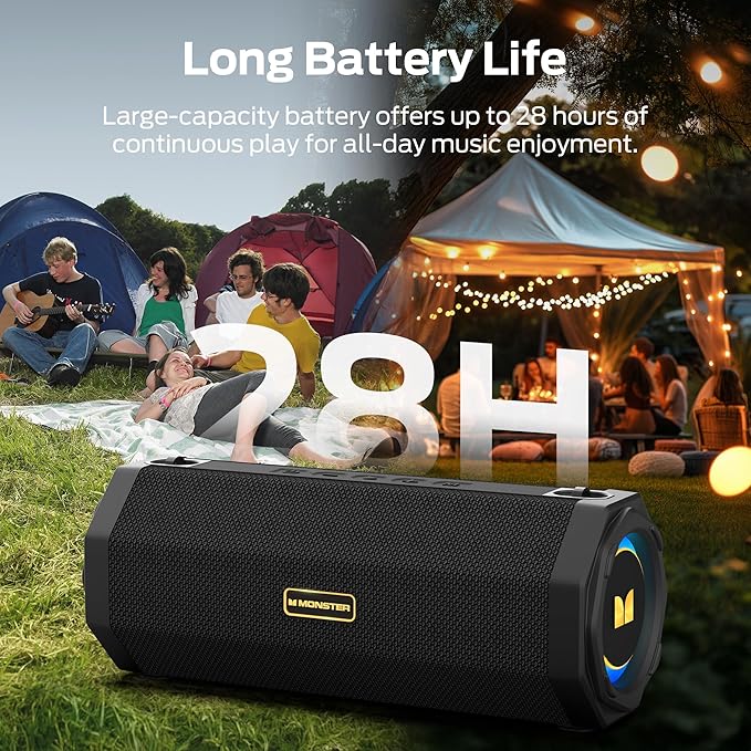 Monster Speaker S200 Wireless Portable Bluetooth Speaker, 24H Playtime, IPX6 Waterproof, 50W Stereo Sound, Bluetooth 5.4, Dual Bass Speakers, Perfect for Home, Parties, and Travel.