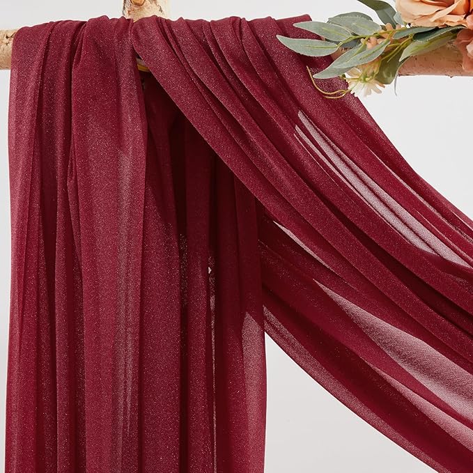 Burgundy Wedding Arch Draping Fabric 2 Panels 30'' x 20FT Burgundy Drapes Sheer Fabric Backdrop Arch Draping Fabrics for Wedding Ceremony Birthday Party Bridal Shower Decoration