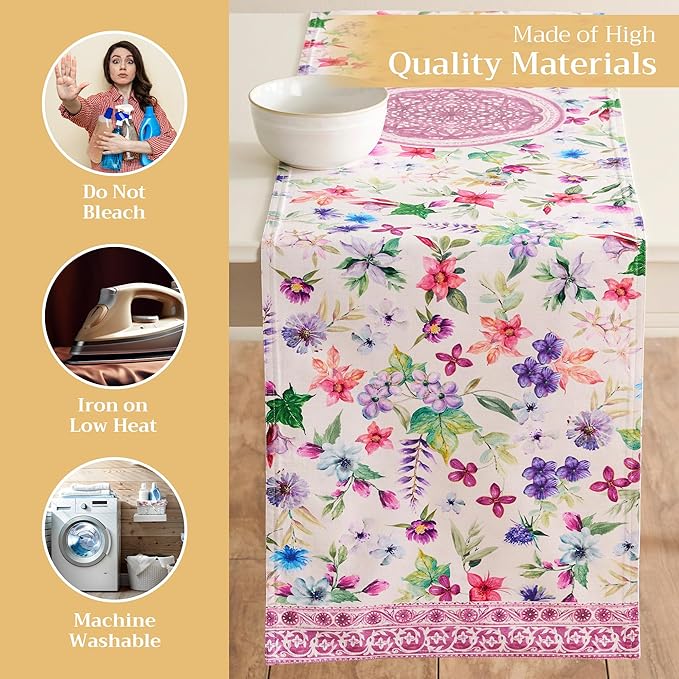 Maison d' Hermine Table Runner 100% Cotton Double Layer Table Runners 72 inches Long Decorative for Home Kitchen Dining Party Baby Shower Wedding Bridal Shower Spring Summer (Chardon, 14.50" x 72")