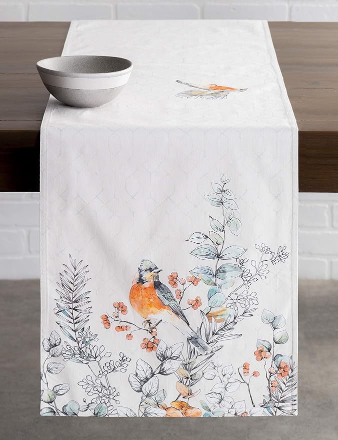 Maison d' Hermine Table Runner 100% Cotton Double Layer Table Runners 72 inches Long for Thanksgiving Christmas Decorations Home Kitchen Dining Party Wedding (Whitish Shabby Chique, 14.5" x 72")