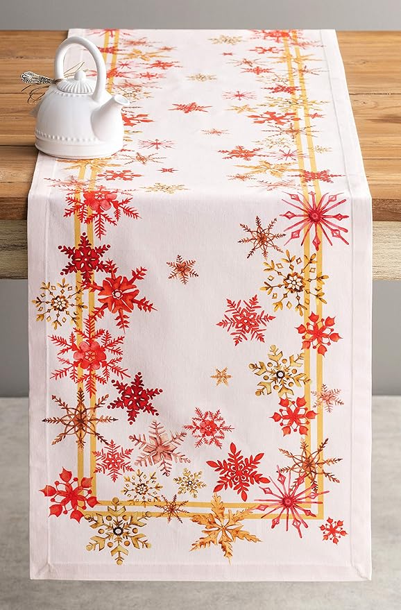 Maison d' Hermine Table Runner 100% Cotton Single Layer Table Runners 60 inches Long for Thanksgiving Christmas Decorations Home Kitchen Dining Party Wedding (Crystal Star, 14.5" x 60")