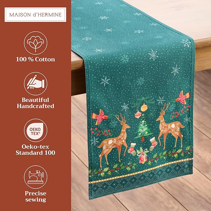 Maison d' Hermine Table Runner 100% Cotton Double Layer Table Runners 72 inches Long for Thanksgiving Christmas Decorations Home Kitchen Dining Party Wedding (Hygge Christmas, 14.5" x 72")