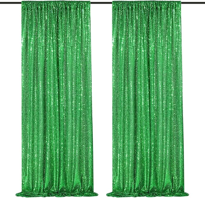 Green Sequin Backdrop Curtains 2 Panels 2FTx8FT Christmas Party Backdrop Glitter Birthday Bridal Wedding Curtains Sparkle Photo Backdrop