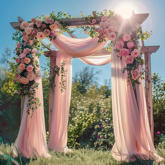 Wedding Arch Draping Fabric 1 Panel 28.7" x 20FT Blush Sheer Chiffon Backdrop Drapes for Wedding Ceremony Birthday Party Bridal Shower Outdoor Decoration