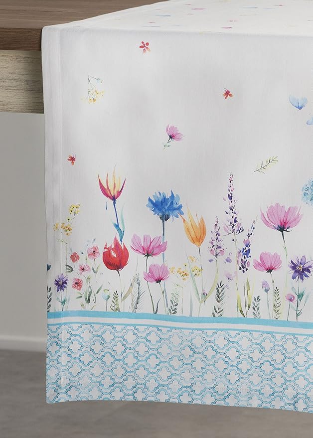 Maison d' Hermine Table Runner 100% Cotton Double Layer Table Runners 108 inches Long Decorative for Home Kitchen Dining Party Wedding Bridal Shower Spring Summer (Flower in The Field, 14.50" x 108")