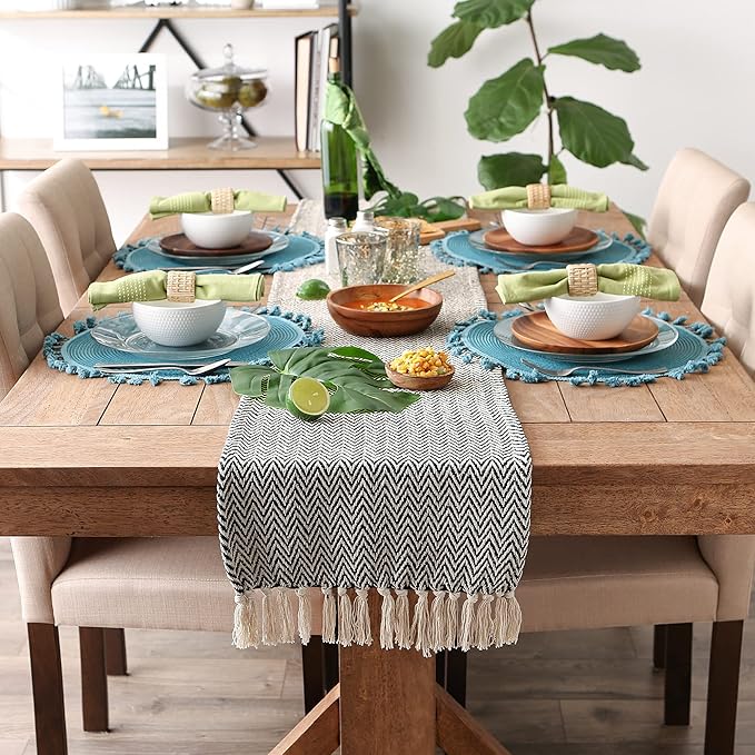 DII Woven Basic Tabletop Collection, Chevron Table Runner, 15x72, Black