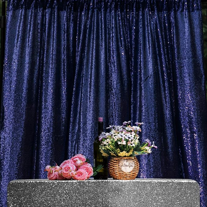 JYFLZQ Navy Blue Sequin Backdrop Curtains 6ft x 8ft 1 Panel Glitter Photo Booth Backdrops Sparkly Photography Background Drapes for Parties Wedding Bridal Showers