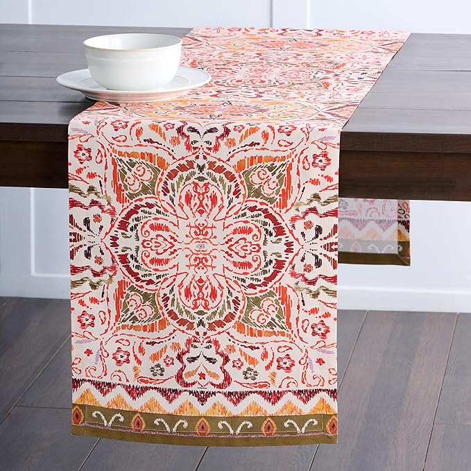 Maison d' Hermine Table Runner 100% Cotton Single Layer Table Runners 108 inches Long for Thanksgiving Christmas Decorations Home Kitchen Dining Party Wedding (Damask, 14.5" x 108")