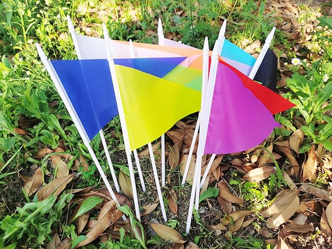 12 Pack Pink Pennant Flags Small Mini Hand Held Solid Color Pennant On Sticks Flags with 12.6"Solid Pole & Spear Top,Party Events Celebration,School,Grand Opening,Kids Birthday,Sports Clubs,Flower Pot