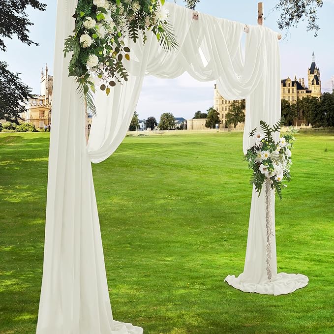 VACVELT Wedding Arch Draping Fabric, Ivory Chiffon, 2 Panels Sheer Drapes, 30 Inch x 20ft Chiffon Backdrop Curtain, Outdoor Sheer Drapery for Ceremony Party Ceiling
