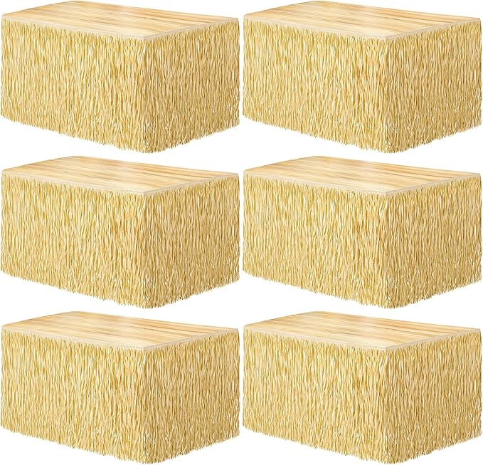 Fovths 6 Packs Luau Grass Table Skirt Fringe Straw Grass Skirt 108 x 30 Inch Hibiscus Hawaiian Table Skirts Rectangle Tropical Luau Party Decorations for Hawaiian Luau Decorations