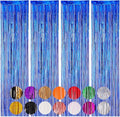 4 Pack Blue Foil Fringe Backdrop Curtains, Tinsel Streamers Birthday Party Decorations, Fringe Backdrop for Graduation, Baby Shower, Gender Reveal, Disco Party