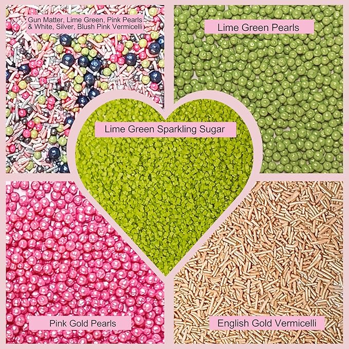 Confect Sprinkles for Cakes & Cupcakes | Birthday Party Mix - Hot Pink, Black & Orchid Green Dragees, Gold, Green Sparkling Sugar | Vegan, Gluten-Free, Nut-Free, Dairy-Free | Handcrafted - 5 Oz