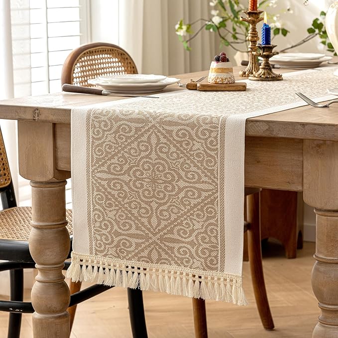 Table Runner 48 Inches Long,Waterproof Boho Table Runner with Tassel Fringe,Table Runners for Party Coffee Table