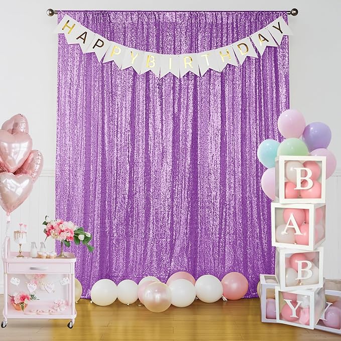 Sugargirl Lavender Purple Sequin Backdrop Curtain 4 Panels 2FTx8FT Glitter Lavender Background Drapes Sparkle Photography Backdrop for Party Wedding Birthday Wall Decoration