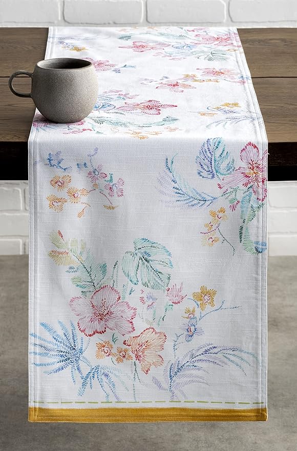 Maison d' Hermine Table Runner 100% Cotton Double Layer Table Runners 72 inches Long Decorative for Home Kitchen Dining Party Wedding Bridal Shower Spring Summer (Paradise Island, 14.50" x 72")